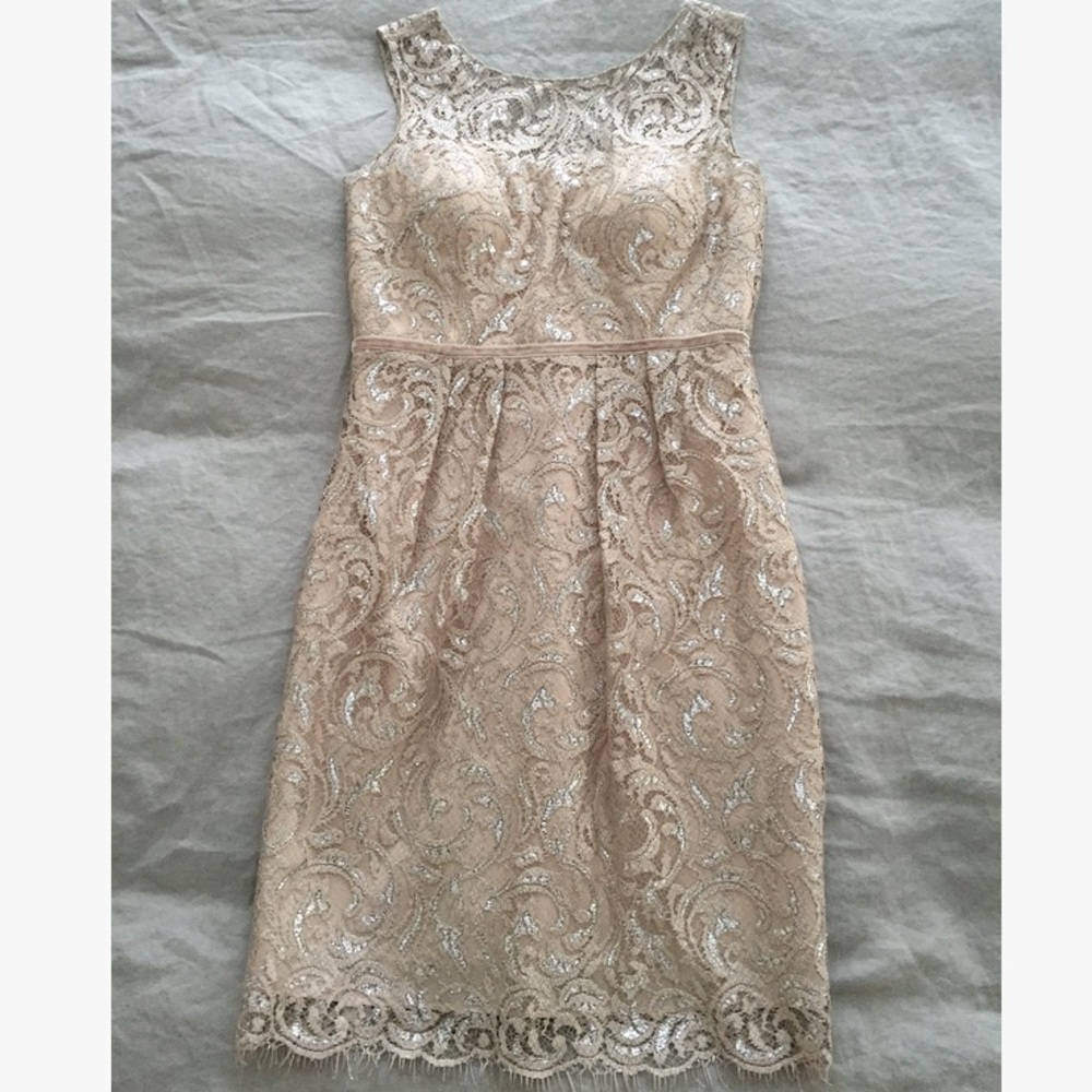 Jenny Yoo Sandstone Metallic Lace Harlow Dress
